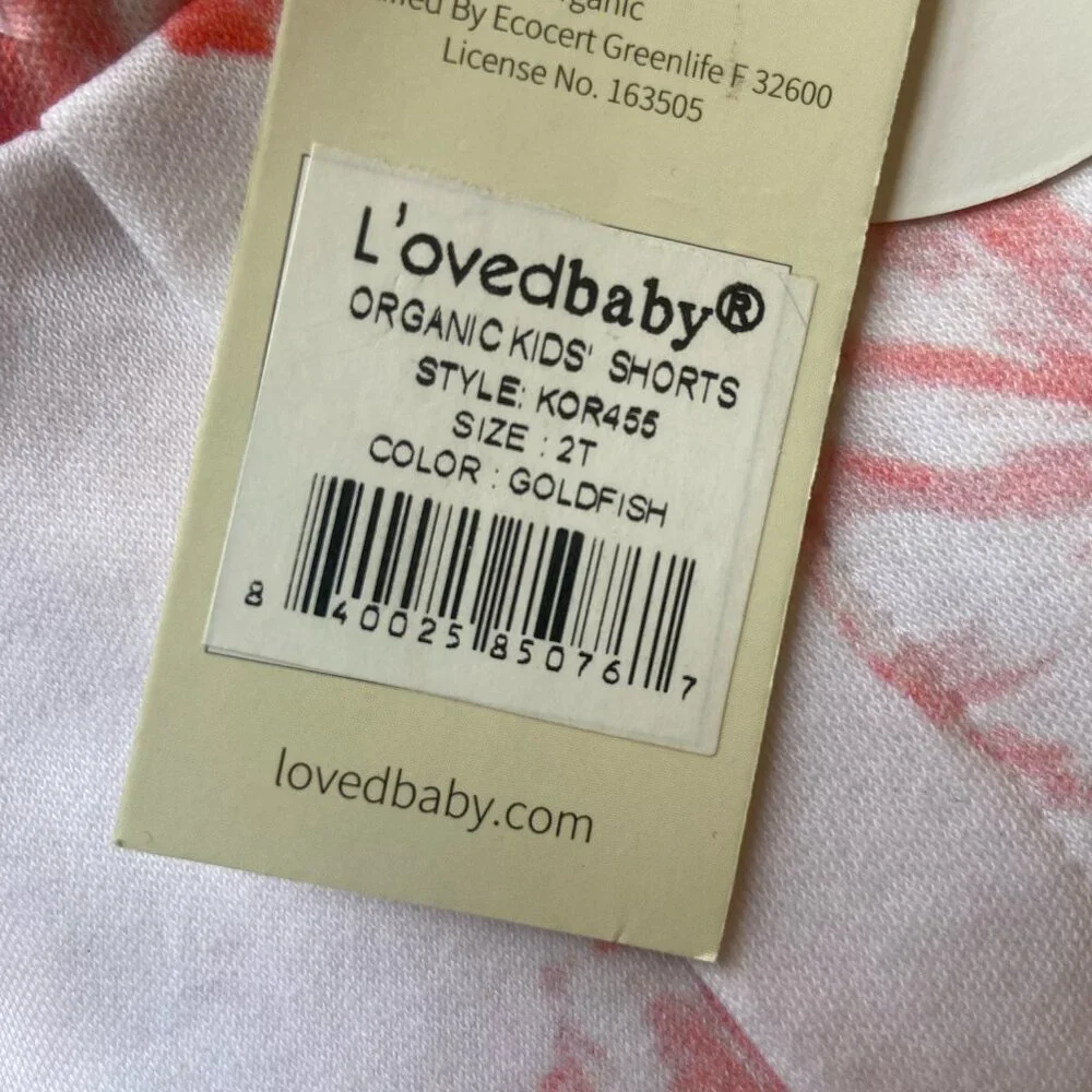 NWT L'oved Baby GOTS Organic Cotton Toddler Shorts Coral Pink Fish Print Size 2T
